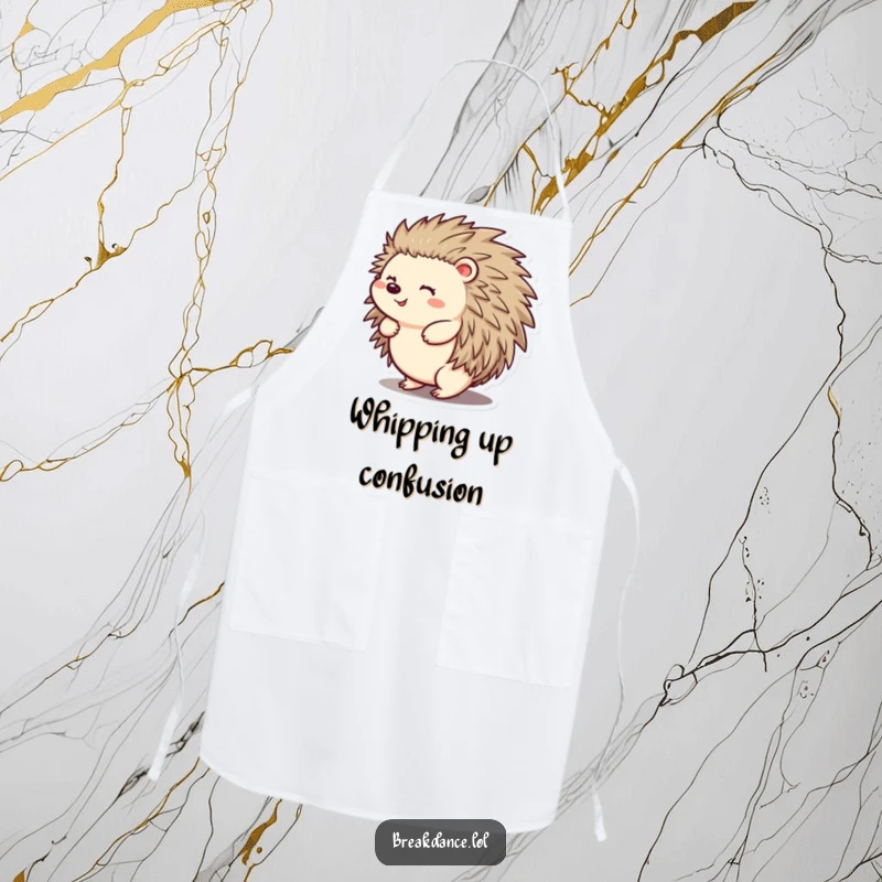 Funny apron with a cheerful hedgehog spinning gleefully, ready to cook up some fun in the kitchen with hilarious flair.