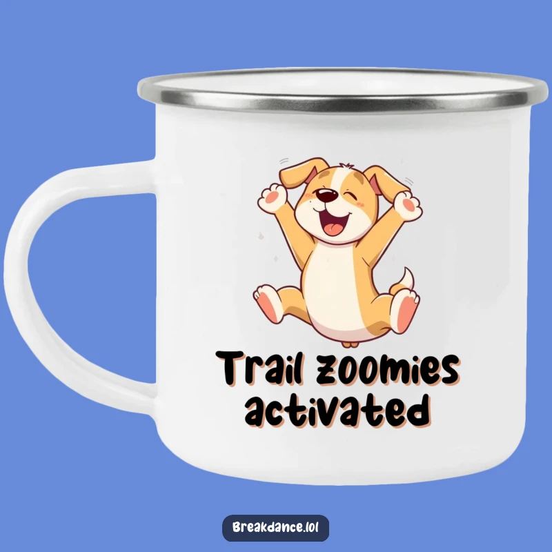 Funny Dog Leaping Camping Mug: Adventure Fuel Gift for Outdoor Lovers