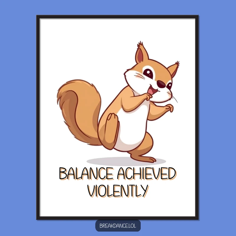 Funny Squirrel Digital Art: Determined Cartwheel Joyful Print, Hilarious Decor Gift!