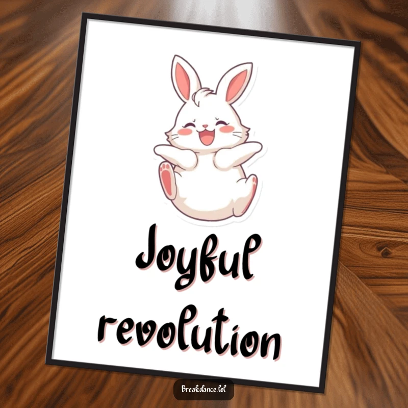 Funny, printable digital art of a fluffy bunny spinning on its back with legs kicking joyfully, radiating happiness and cuteness.