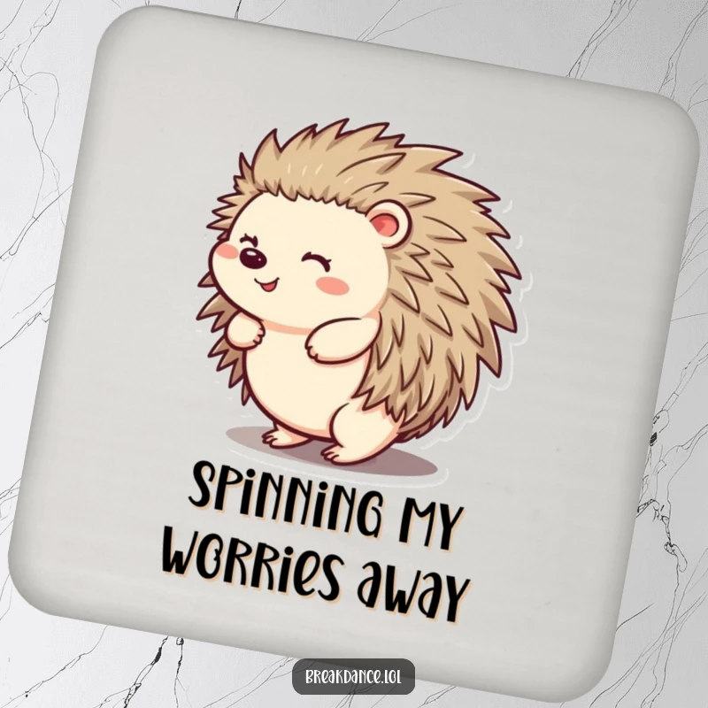 Funny coasters featuring a cheerful hedgehog spinning happily, protecting surfaces with a touch of hilarious and playful charm.