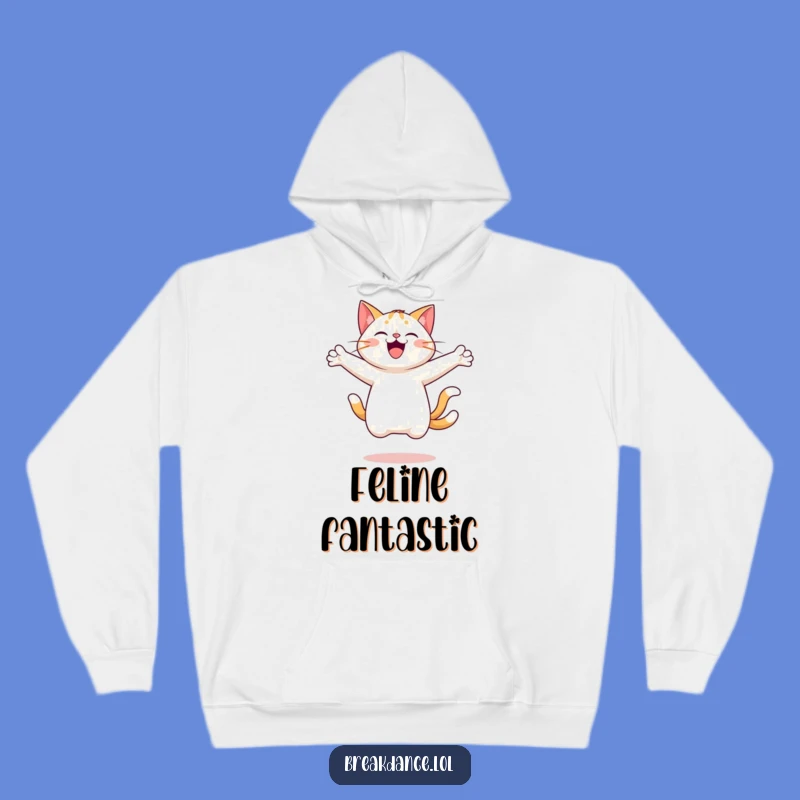Funny Cheerful Cat Leaping Hoodie - Cozy & Joyful Comfort!