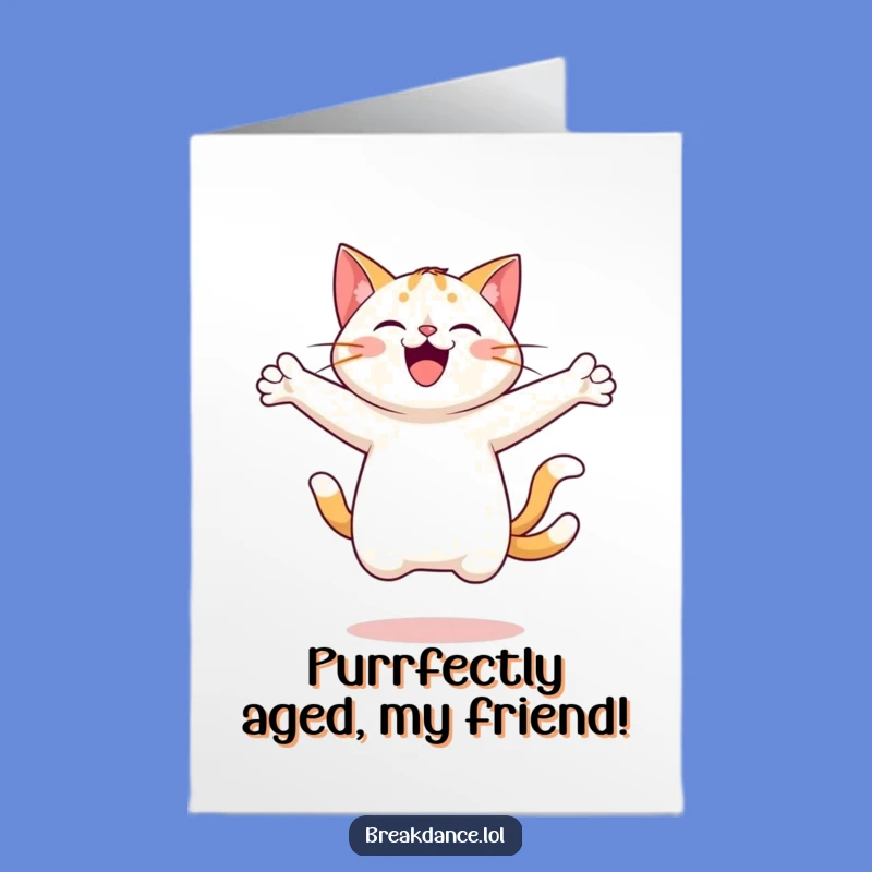 Free Printable Birthday Card: Cheerful Cat Spinning, Hilarious Downloadable Gift for Cat Lovers and Friends