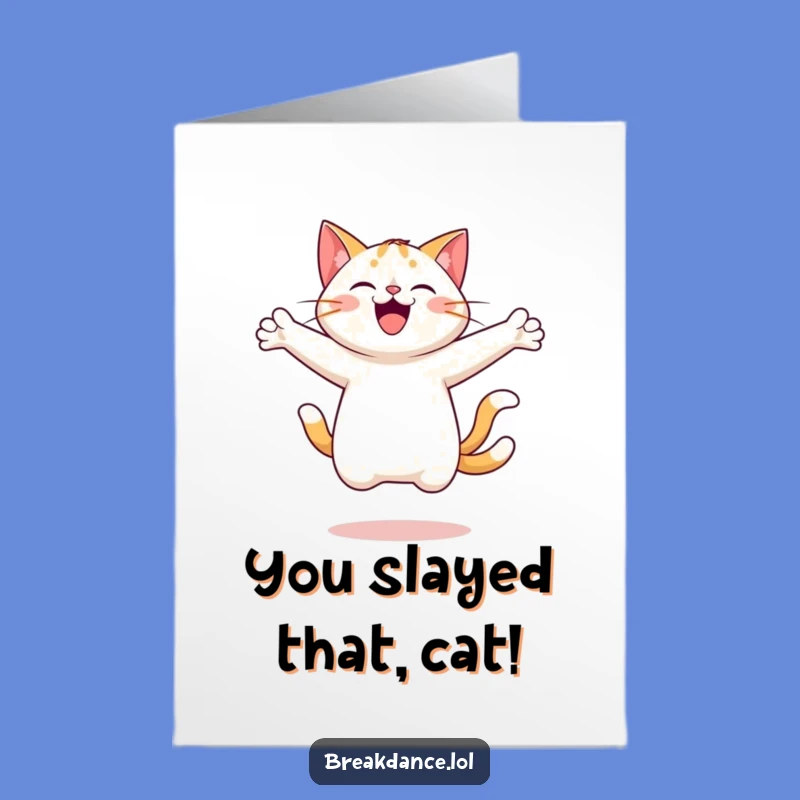Free Printable Congratulations Card: Cheerful Cat Spinning, Fun Downloadable Gift for Celebrating Success